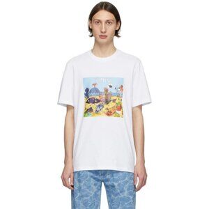 MSGM Mens White Beach Print Cotton Short Sleeve Tshirt Top Size XS NWT